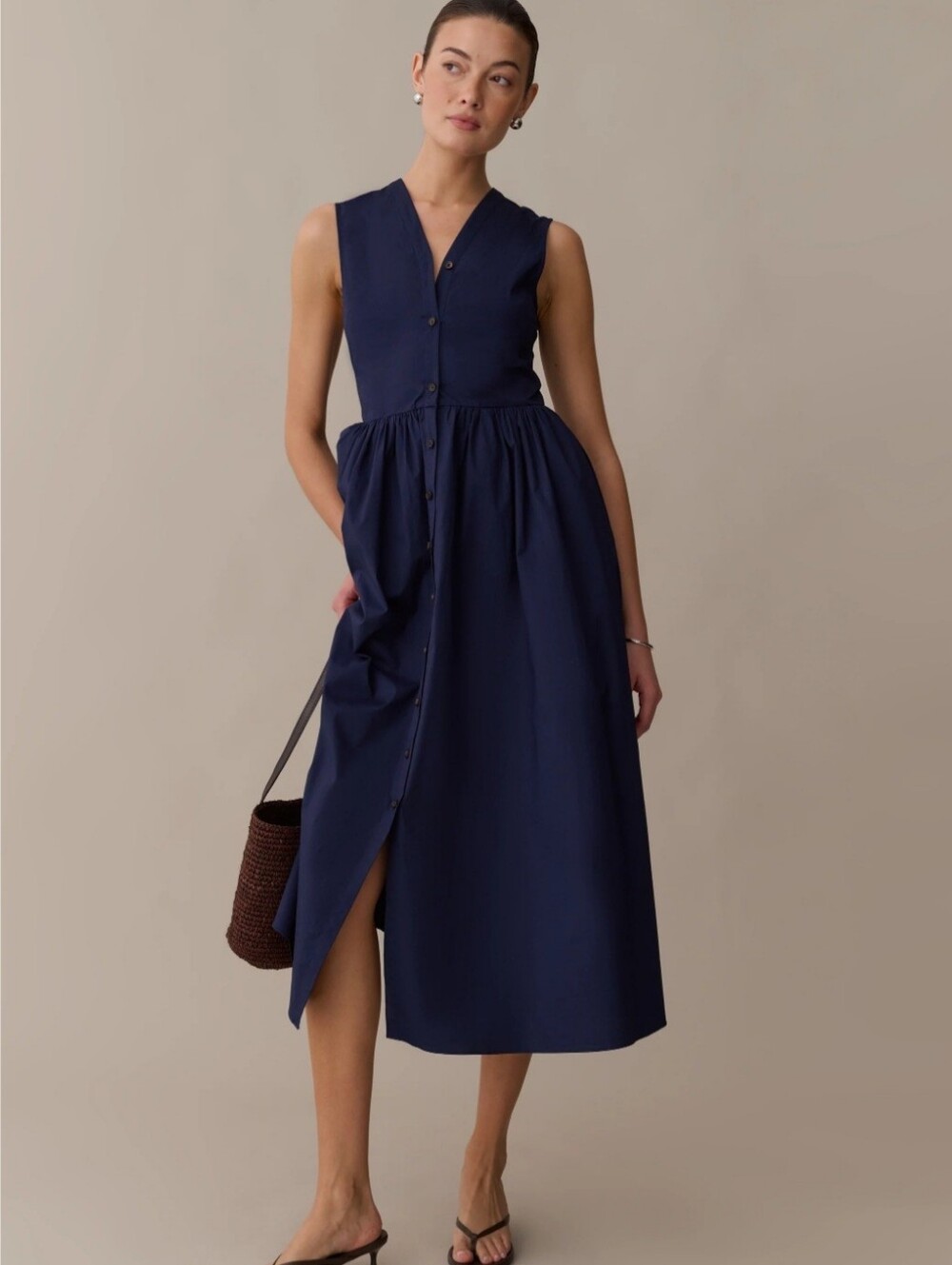 O.P.T.Sleeveless Navy  Button-Front Midi Dress NWT